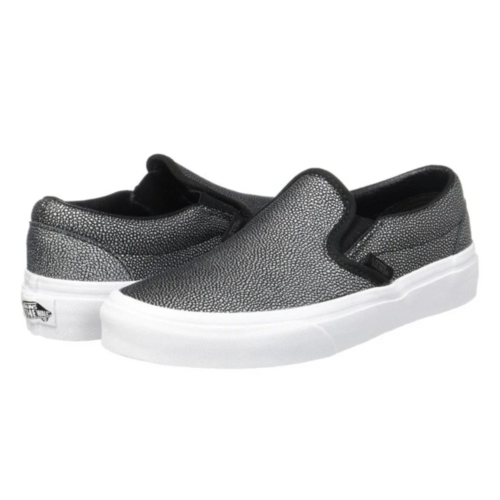 Vans Classic Slip On Shoes Womens 11 Mens 9.5 Embossed Silver Metallic Leather